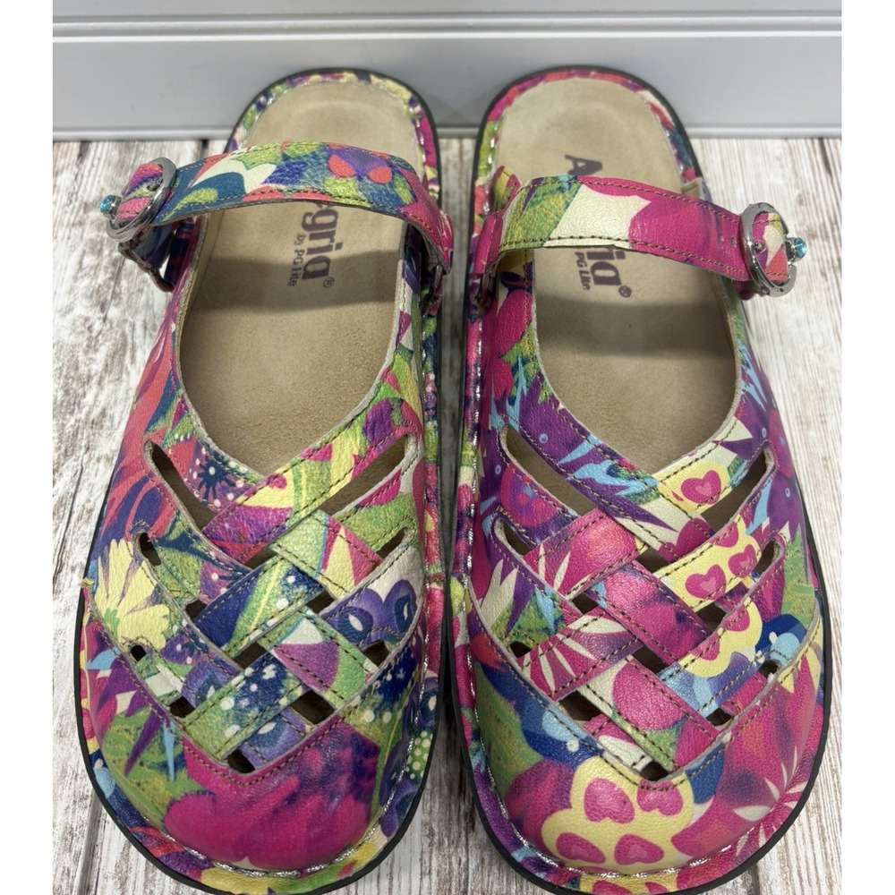 Alegria Freesia Mary Jane Mule Clogs Leather Multicolor Floral US 6 EU 36 - Picture 1 of 9